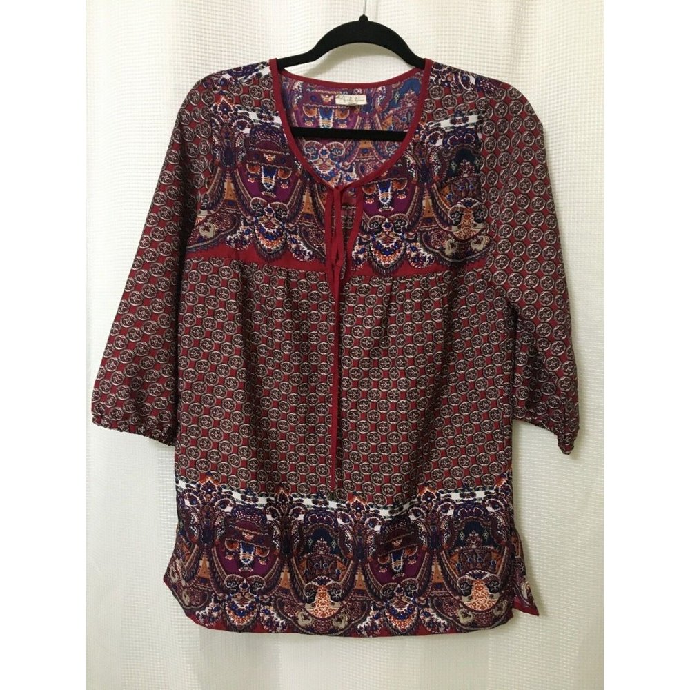 Antila Femme Top Women's Size S Brick Red V-Neck Blouse Work Travel A7